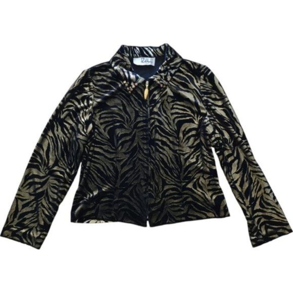 Vintage Joseph Ribkoff trends black and gold velvet zebra print cardigan - Picture 3 of 10
